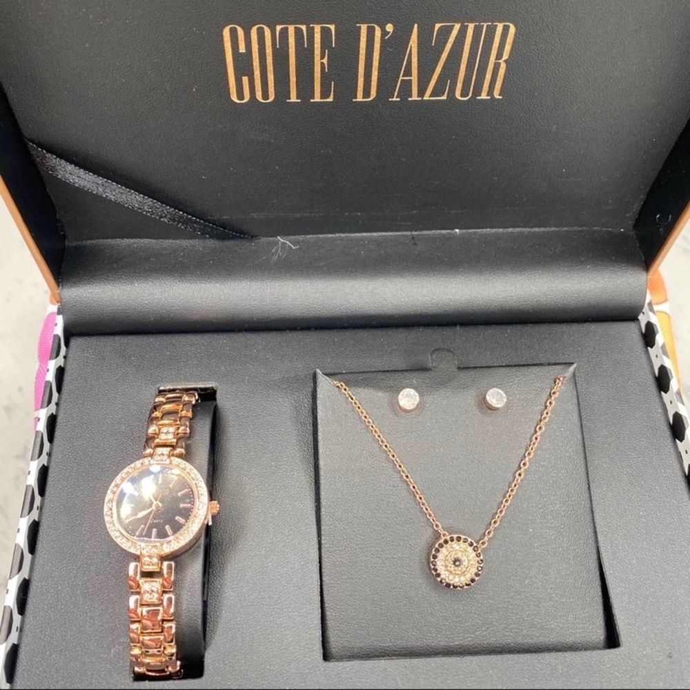 Watch, Necklace, & STUD Earring Bundle. Gold color